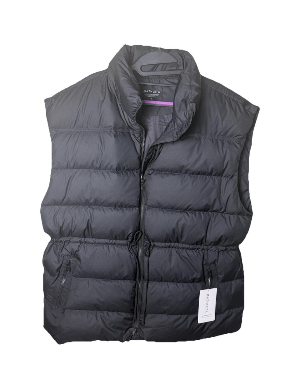 Athleta Cascade Down Vest NEW Tags Size XL Black Puffer Tie Waist Oversized
